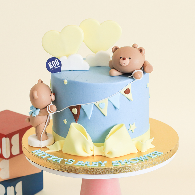 Dreamy Pastel Blue Bear Cake with Clouds